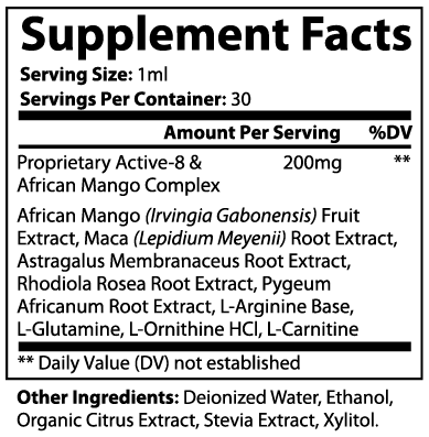 Supplement facts for Diet Drops Ultra showcasing ingredients for purity and lifestyle support.